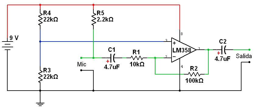 Preamplificador de Micrfono Electret, Con Operacional